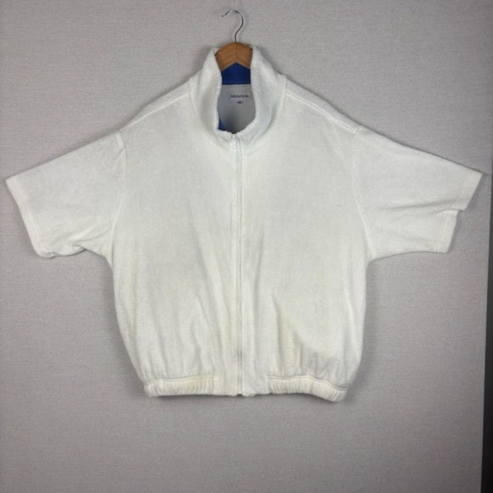 Vtg 90s Bullock & Jones‎ Jacket Mens 2XL White Terrycloth Cropped Yacht Rock